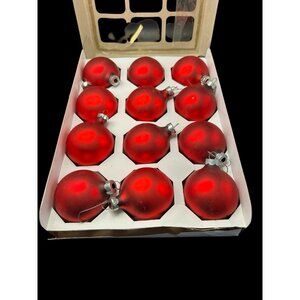 24 Vintage Holly 2.25" Red Gloss & Satin Blown Glass Christmas Ornaments Boxed